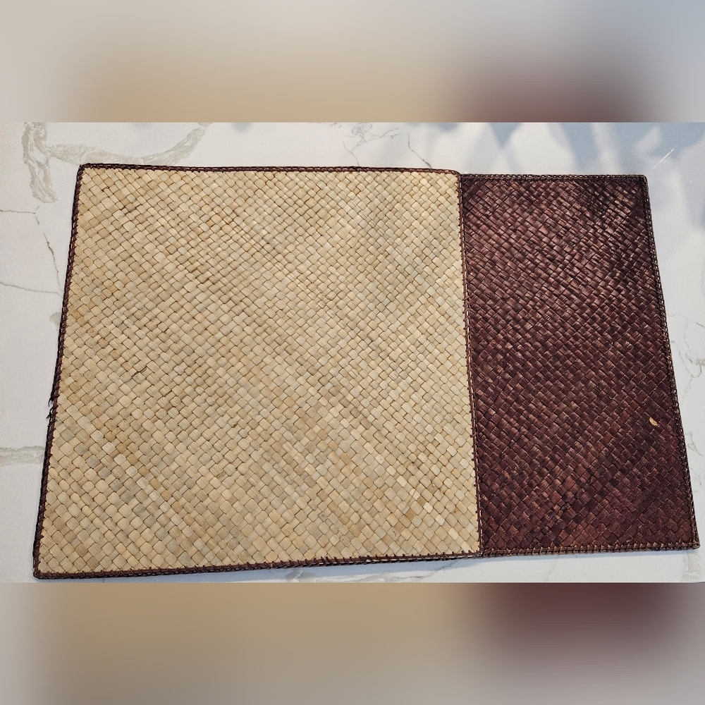 Woven Straw Placemat Set -Reversible Natural & Dark Brown